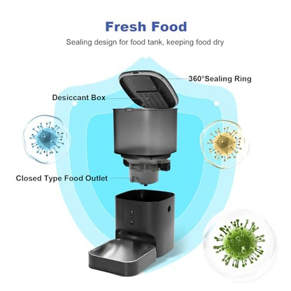 ANDOLL HOME 2.4G Automatic Cat Feeder, 4L WiFi Food Dispenser with 10s Voice Recorder, Pet Feeder up to 10 Meals per Day, Timed Cat Feeder with Dry Food Sealed Ring - color: Frosted Black