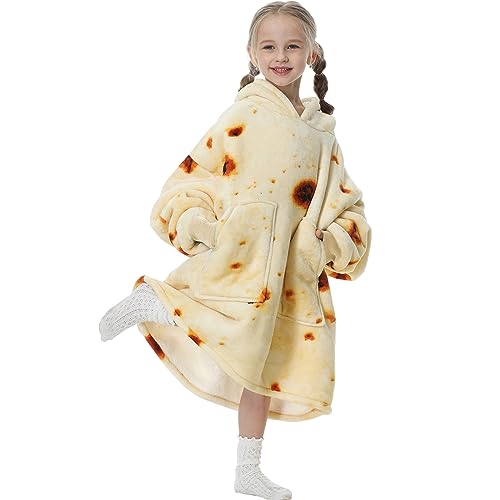 Aemicion Wearable Blanket Hoodie Oversized Sherpa Hooded Blanket Sweatshirt Warm Cozy Hoodie Blanket Gift for Kids-Burritos - color: Burritos/Kids, size: Kids
