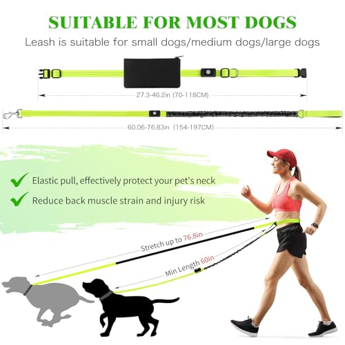 LED Hands Free Dog Leash, Waist Leash for Dog Walking, Retractable Bungee Light Up Dog Leash, LED Handless Dog Running Leash, Reflective Running Leash for Jogging Training Hiking (Green) - color: Green