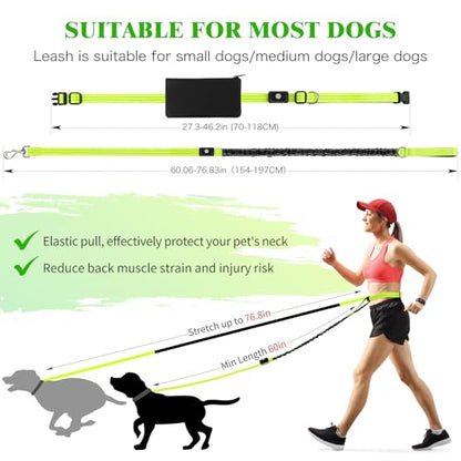 LED Hands Free Dog Leash, Waist Leash for Dog Walking, Retractable Bungee Light Up Dog Leash, LED Handless Dog Running Leash, Reflective Running Leash for Jogging Training Hiking (Green) - color: Green