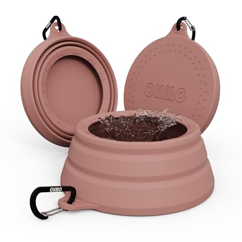 OHMO Spill Proof Collapsible Dog Water Bowl 24oz for Cars, No Splash Portable Bowls for Dog Travel, Pet Essentials for Road Trips, Cat Travel Accessories - color: Coral, size: 24oz