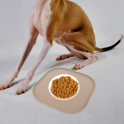 Mikikit Silicone Pet Feeding Mat for Dog Food and Cat Bowl, Waterproof Spill Proof Placemat with Raised Edges, Non Slip Floor Protector Pad, Coffee
