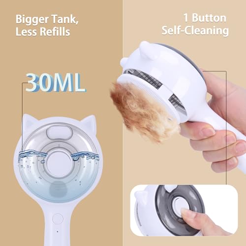 Pet Steam Brush for Cats & Dogs ，3-in-1 Pet Grooming Comb，Reduces Shedding, Soft Bristles, Promotes Healthy Coat-Comes - Includes Waterless Shampoo，White - color: White