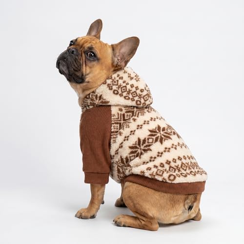 Fitwarm Snowflake Dog Fleece Hoodie, Thermal Winter Clothes for Small Dogs Boy Girl, Fuzzy Pet Cold Weather Coat, Brown, Beige, Small - color: Brown, size: Small