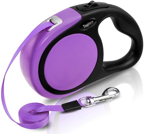 Taglory Retractable Dog Leash, One-Handed Brake, 16ft, Up to 44 lbs, Purple | More Freedom While Staying in Control, Smooth Retraction, Tangle-Free Design, Easy-Grip Handle, Daily Neighborhood Walks - color: Purple, size: Medium