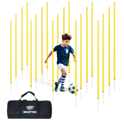 SEAOTTER Soccer Agility Training Poles, 6/10/20Pcs 6FT Adjustable Detachable Sports Speed Training Sticks, Practice Equipment Accessories for Football, Slalom & Rugby, Bending Poles for Horses - size: 20 pack