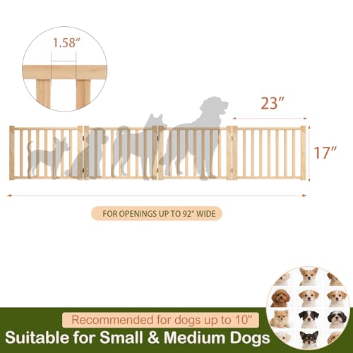 Wooden Freestanding Dog Gate Indoor, 16.9" H No-Painted Dog Gates for Doorways, Pet Gate for Stairs, Foldable Doggy Gate - 4 Panels - size: 【4 Panels】H:16.9"