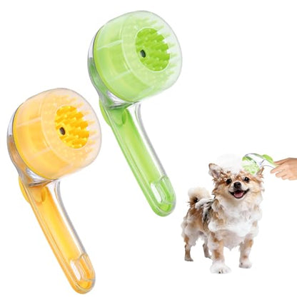 Pet Bath Brush, Dog Shampoo Brush New 2 in 1 Grooming Massage Scrubber Bubble Maker with Ring Built-in Shampoo Dispenser(Coarse,Yellow/Green), for Long Short Hair Cats Shower - color: Yellow/Green