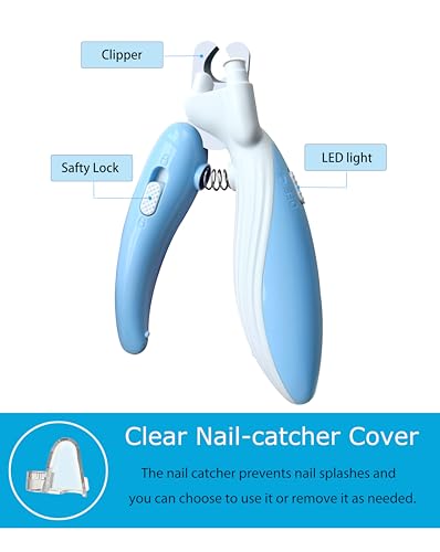 Cat Dog Pet Nail Clippers with Light, Llluminates Cat Dog Nails Or Bloodline, Safety Pet Nail Clipper for Dogs, Cats, Rabbits, Sharp, No Nail Splitting(Blue) - color: Blue