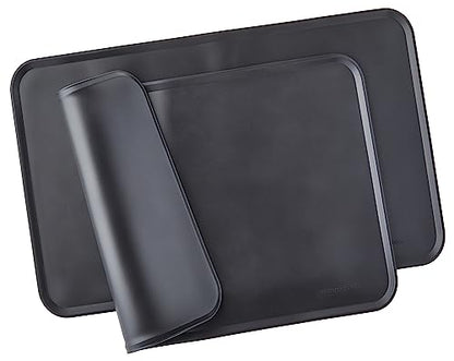 Amazon Basics Waterproof Anti-Slip Silicone Cat & Dog Food Mat, Pet Mats with Raised Edges for Food and Water Bowl to Protect Floors, 18.5 x 11.5 Inches, Black, Solid - Pack of 2 - color: Black, style: 18.5" x 11" (2-Pack)