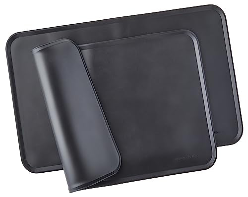 Amazon Basics Waterproof Anti-Slip Silicone Cat & Dog Food Mat, Pet Mats with Raised Edges for Food and Water Bowl to Protect Floors, 18.5 x 11.5 Inches, Black, Solid - Pack of 2 - color: Black, style: 18.5" x 11" (2-Pack)