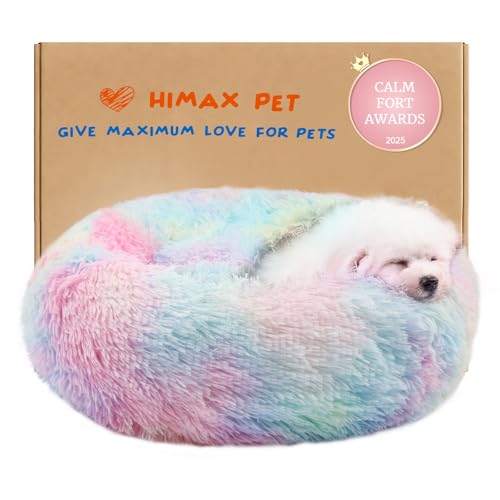 Himax Small Dog Bed, Fluffy Dog Bed with Blanket Attached, Cat Bed Washable, Multi-Colored (20"/26"/35") - color: Multicolored, size: 20.0"L x 20.0"W x 7.0"Th