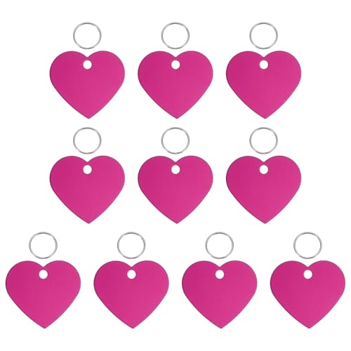 Pet ID Tags, Personalized Dog Cat Tag Stainless Steel Aluminum Heart Shape Engraved Blank with Key Ring 38x33mm, (Rose Red, 10 Pcs), Intended for Dog/Cat/Name/Pendant Crafts - color: Rose Red