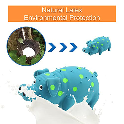 Andiker Dog Squeaky Toy, Dots Latex Dog Chew Toys with a Oinks Sound Squeaker Grunting Pig Dog Toy Durable Self Play 8" Dogs Squeeze Toy for Dental Biting Chasing to Kill Boring Time (Blue) - color: blue