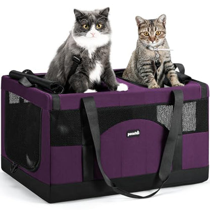 Pecute Dual Compartment Pet Carrier for Multi-Cat Families & Small Dog Owners, Collapsible Dog Crate with Reinforced Steel Frame, Car Safety Design for Travel, Vet Visits & Home Use, Purple - color: Purple