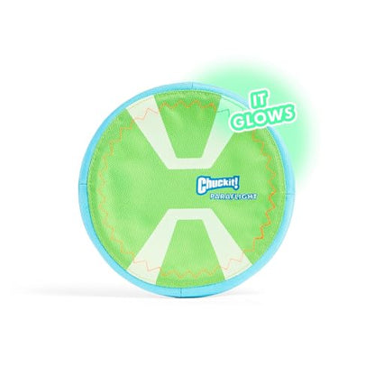 Chuckit! Max Glow Paraflight Flying Disc Dog Toy, Small (6.75"), Green And White - color: Green/Max Glow, size: Small