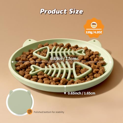 Slow Feeder Cat Bowl, 2 PCS Silicone Cat Bowl, Slow Feeder Ideal for Dry and Wet Food, Easy to Clean, Interactive Puzzle Toy for Pets Food Training, Keeps Cats Busy,6.69" W*0.65" H - color: 2Pack-Grey Green&Grey