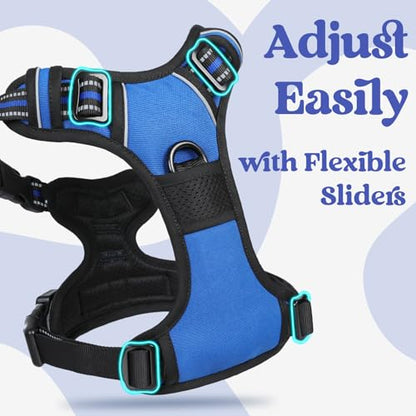 rabbitgoo Dog Harness Small Sized, No Pull Easy On & Off with 3 Buckles Pet Harness, Adjustable Soft Walking Vest with 2 Clips and Handle, Reflective for Small Dogs, Blue, S - color: Blue, size: Small