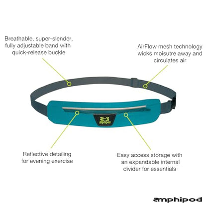 Amphipod AirFlow MicroStretch Belt, Ultra-Light Minimalist Runners Waist Pack Bag for Running, Jogging, Men & Women - Marine/Silver - L - color: Marine/Silver