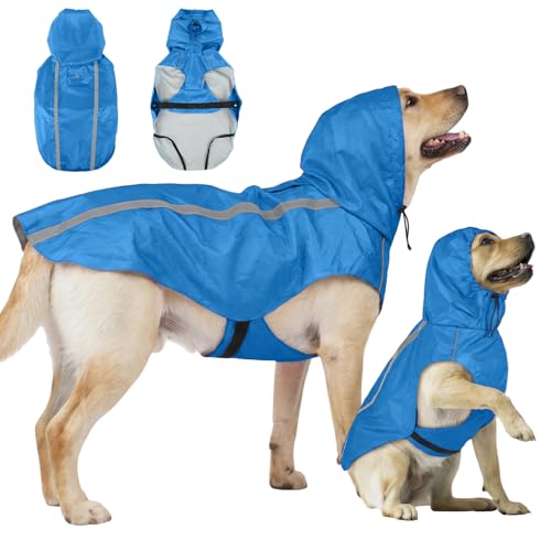 Dog Raincoat with Reflective Strip Hoodie, Waterproof Dog Raincoats, Adjustable Lightweight Hooded Poncho Dog Rain Jacket, Snowproof Windproof Clothes, Dog Raincoat for Large Dogs - color: Blue, size: XXL