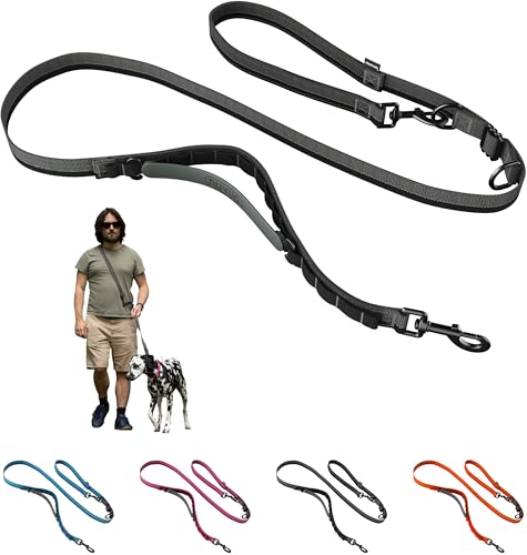 Hands Free Dog Leash - Waist or Shoulder Leash for Walking and Hiking with Medium and Large Dogs, Adjustable 4 to 6 FT Outdoor Bungee Lead with Traffic Handle by Nuvuq (18-120 lbs, Black) - color: Black Pepper