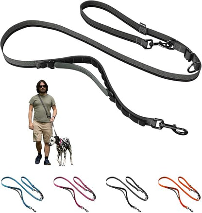 Hands Free Dog Leash - Waist or Shoulder Leash for Walking and Hiking with Medium and Large Dogs, Adjustable 4 to 6 FT Outdoor Bungee Lead with Traffic Handle by Nuvuq (18-120 lbs, Black) - color: Black Pepper