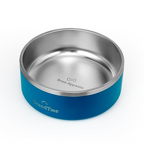 GrandTies Stainless Steel Dog Bowl | Engraved Reusable BPA-Free Insulated Cat & Dog Bowls | Large Heavy Duty Non Skid Spill Proof Bowl | Outdoor Dog Water Bowl (42oz, Cobalt Blue) - color: Cobalt Blue, size: 42oz