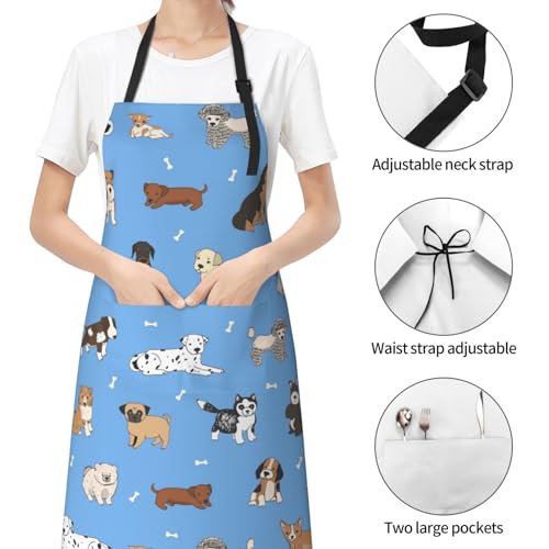 Perinsto Dog Cat Pets Cute Animals Waterproof Apron Bibs for Grooming Kitchen Cooking Baking Painting Gardening - color: Dog (Blue)