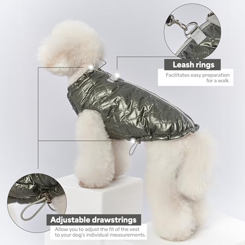 Adjustable Waterproof Dog Winter Coat with Reflective Strips, Insulated Fleece Lined Harness Hole Jacket for Cold Weather & Snow (Gray, XX-Large) - color: Gray, size: XXL:Chest 22'' , Length: 15.7''