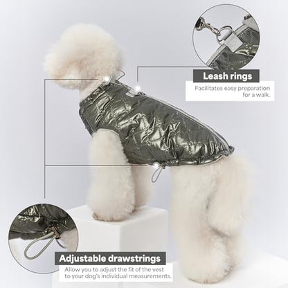 Adjustable Waterproof Dog Winter Coat with Reflective Strips, Insulated Fleece Lined Harness Hole Jacket for Cold Weather & Snow (Gray, XX-Large) - color: Gray, size: XXL:Chest 22'' , Length: 15.7''