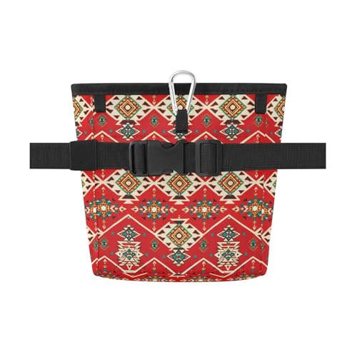 Boho Tribal Aztec Dog Treat Pouch with Magnetic Closure - Water Resistant Reflective Treat Bag for Pet Training, Walking, Portable Dog Treat Pouch, 3 Ways to Wear