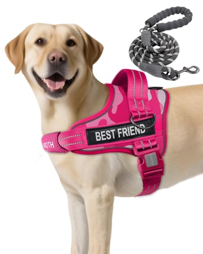AUROTH Dog Harness and Leash Set, Soft Padded Service Dog Vest with 5.25FT Dog Leash, No Choke, Easy On Pet Vest, Adjustable Reflective No Pull Dog Harness for Large Dogs, Easy Walking and Training - color: Pink Camo, size: Large