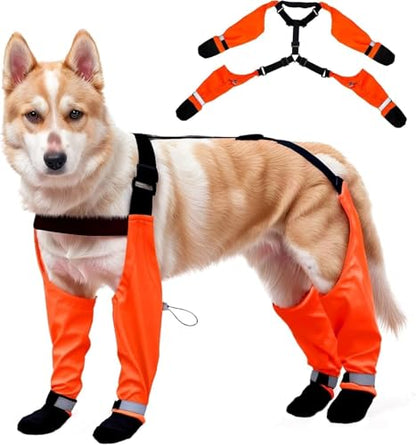 Dog Suspender Boots, Large Dog Rain Boots, Waterproof Dogs Boot Legging Pants, Anti-Slip Dogs Paw Protectors Stay-On Shoes with Suspenders for Outdoor Walk, Rain, Snow, Hike, Hot Pavement(2XL,Oranged) - size: 2X-Large