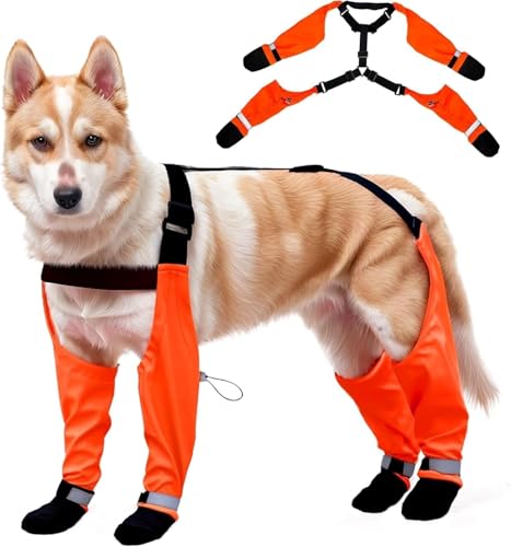 Dog Suspender Boots, Large Dog Rain Boots, Waterproof Dogs Boot Legging Pants, Anti-Slip Dogs Paw Protectors Stay-On Shoes with Suspenders for Outdoor Walk, Rain, Snow, Hike, Hot Pavement(2XL,Oranged) - size: 2X-Large