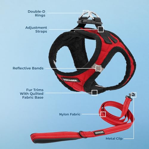 Best Pet Supplies Voyager Step-in Plush Dog Harness - Soft, Step in Vest Harness and Reflective Dog 5 ft Leash Combo with Neoprene Handle for Small and Medium Dogs, Red Plush, M - color: Harness Leash Set (Red Plush), size: M (Chest: 16 - 18")