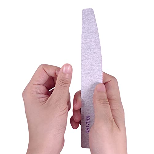 Nail Files (100 Pcs), 100/180 Grit Nail File Emery Board Bulk for Acrylic Nails and Natural Nails, Limas para Unas Acrilicas Profesional Pack Filers for Gel Nail Double Sided Manicure Curved Gray - size: 100 Pcs Halfmoon 100/180 Grit