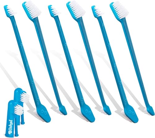 Boshel Dog Toothbrush Kit, 6 Dual-Headed Dog Tooth Brush + 2 Pet Finger Toothbrush for Small and Large Breeds, 8 Pack - style: 8 Pack