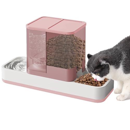Yummy Sam Automatic Small Pet Feeder and Water Dispenser, 2 in 1 Gravity Cat Auto Pet Feeder and Waterer Set Feeder Dish for Small Medium Pets Dog Puppy Kitten (Pink) - color: Pink