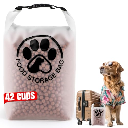 42 Cups Pet Food Storage Bag for Travel - Transparent Leak-Proof Dog Food Container with Roll-Top Closure, Keeps Kibble Fresh for Camping Trip, Dog Boarding and Hiking - size: 42 Cups