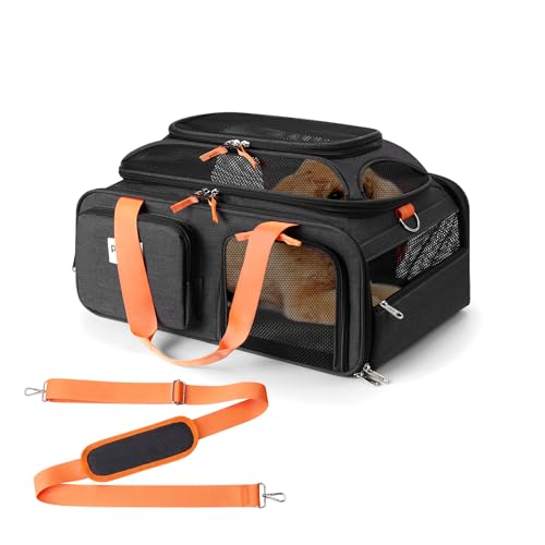 pidipiti 19x13x9 TSA Approved top Expandable pet Carrier for Small Dog Puppy cat up to 10 lbs Weight and 18'' Length, for Southwest Spirit Lufthansa Airlines,Air Canada and Amtrak Train - color: black, size: 19.0"L x 13.0"W x 9.0"H