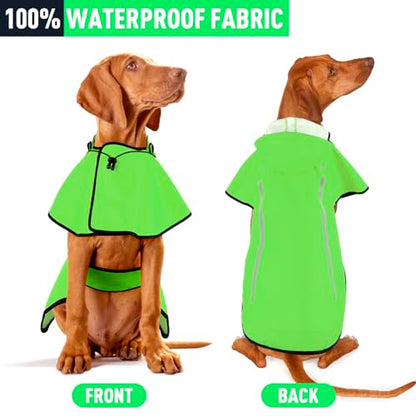 Dog Raincoat with Removable Hoodie, Rain Coats Waterproof Windproof Snowproof, Rain Jacket with Reflective Strip/Adjustable Drawstring/Leash Hole for Dog Walking (Green, X-Large) - size: X-Large