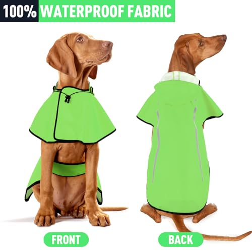 Flashseen Dog Rain Coat, Waterproof Dog Raincoat with Removable Hoodie, Pet Rain Jacket with Reflective Strip, Adjustable Lightweight Dog Hooded Raincoats for Large Dogs - size: Large