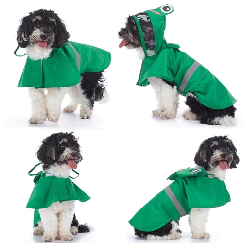 Zunea Waterproof Dog Raincoat with Hood for Small Dogs Reflective Puppy Rain Jacket Clothes with Leash Hole Funny Frog Pattern Pet Dog Poncho Slicker Costumes Chihuahua Doggie Rainwear Green S - color: green, size: S