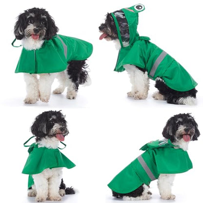 Zunea Waterproof Dog Raincoat with Hood for Small Dogs Reflective Puppy Rain Jacket Clothes with Leash Hole Funny Frog Pattern Pet Dog Poncho Slicker Costumes Chihuahua Doggie Rainwear Green S - color: green, size: S
