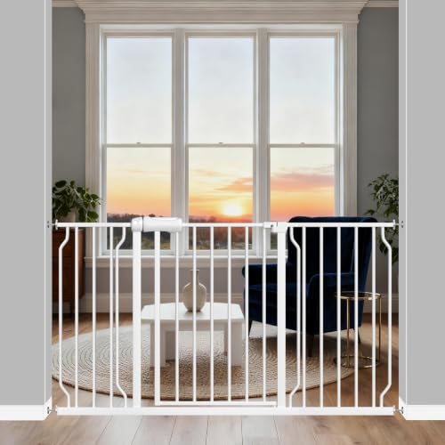 ALLAIBB Extra Wide Pressure Mounted Baby Gate Walk Through Child Kids Safety Toddler Tension White Long Large Pet Dog Gates with Extension for doorways Kitchen (52.76-57.48"/134-146cm) - color: White, size: 52.76-57.48"/134-146cm