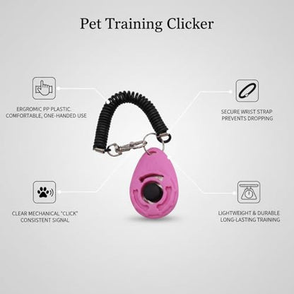 Dog Training Clicker with Wrist Strap - Ergonomic Mechanical Sound Signal for Obedience & Trick Training, Durable PP Plastic (1 Pack) - color: Pink