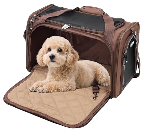 EliteField Deluxe Soft-Sided Pet Carrier (3 Year Warranty, Airline Approved), Travel Bag for Dogs, Cats & Small Pets, with Expandable Mat - color: Brown, size: Large: 20"L x 12"W x 12"H