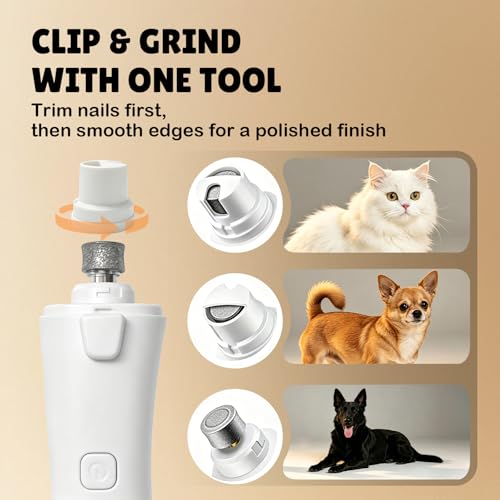 2-in-1 Dog Nail Clippers and Grinder with LCD Battery Display - Professional Cat Claw Trimmer with Built-in Safety Light & Guard, Ultra Quiet Rechargeable Pet Claw Grooming Tool for Large & Small Pets
