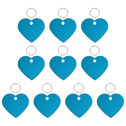 Pet ID Tags, Personalized Dog Cat Tag Stainless Steel Aluminum Heart Shape Engraved Blank with Key Ring 38x33mm, (Lake Blue, 10 Pcs), Intended for Dog/Cat/Name/Pendant Crafts - color: Lake Blue