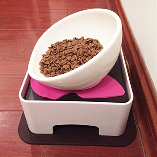 Ceramic Bulldog Bowl Dog Feeding Bowl - Dog Dish Wide Mouth Pet Sterile Tilted Pet Feeder with Anti-Skid Rubber Mat for Small Medium Dogs (White Bowl Set) - color: white bowl set